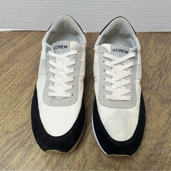 J. Crew White Gray Black Colorblock Leather Trainers Sneakers Size 7 - Picture 4 of 12